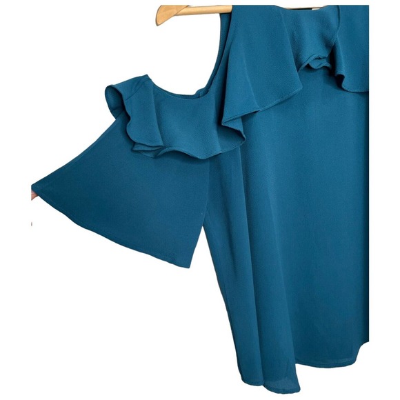 Umgee Cold Shoulder Ruffle Neck Short Sleeve Jade M - Picture 3 of 12